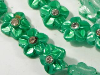 Hank 130 Vintage Czech Realistic Green 2 Hole Flower Rhinestone Glass Beads