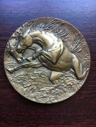 Antique And Rare Bronze Medal Double - Headed Horse Of 1988
