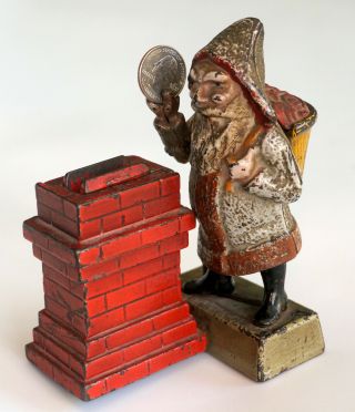 " Pat Appd For " Antique Cast Iron Santa Claus Mechanical Bank Patent Pending