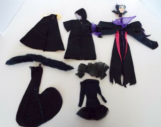 Vintage Doll Dresses Maleficent Head Disney Barbie Witch Black Gowns Capes Furs