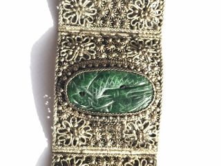 Antique Chinese Carved Jade Or Hardstone Silver Plate Filigree Bracelet 4 Repair