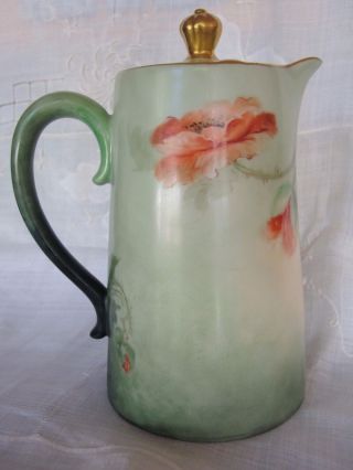 ANTIQUE LIMOGES D&Co CHOCOLATE / COFFEE / TEA POT,  HAND PAINTED SIGNED,  POPPIES 5