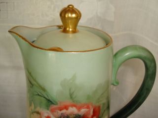ANTIQUE LIMOGES D&Co CHOCOLATE / COFFEE / TEA POT,  HAND PAINTED SIGNED,  POPPIES 8