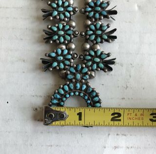Antique Sterling Silver & Turquoise Navajo Old Pawn Squash Blossom Necklace 11