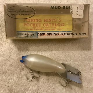 Fishing Lure Fred Arbogast Mud Bug Blue Eye Pearl W Box Papers Tackle Crank Bait