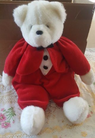 Prestige Toy Corp 14 " Vintage 1989 Plush White Bear Red Velour Tuxedo Suit Rare
