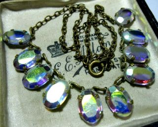 Vintage Jewellery Antique Art Deco Rare Gorgeous Rainbow Crystal Drop Necklace