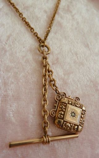 Antique Gold Rg/gf Pendant & Fob C1910 Ornately Detailed W/chain Delightful