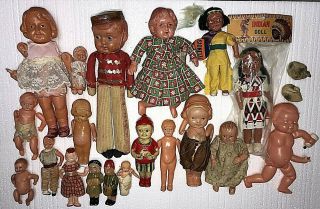 18 Antique & Vintage Celluloid Character Dolls Children Baby Ethnic & Miniature