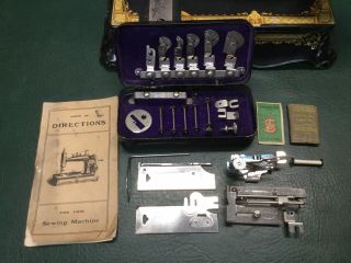 Rare Antique IDEAL Decorative Cast Iron Hand Crank Sewing Machine w/ Accessories 2