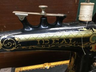 Rare Antique IDEAL Decorative Cast Iron Hand Crank Sewing Machine w/ Accessories 4