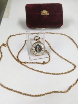Antique 14k Solid Gold Ladies Pocket Watch & Chain Suffragette Interest,
