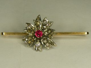 Antique Victorian Ruby & Paste Set In Silver On A 9 Carat Rose Gold Bar Brooch