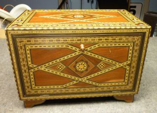Large Inlaid W Mother Of Pearl Wooden Box With 6 Drawers