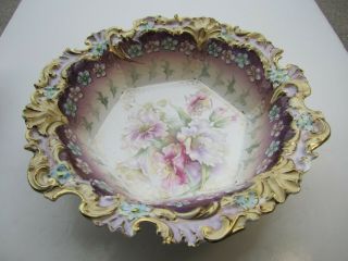 Large Antique Rs Prussia Bowl With Fancy Molded Designs Edge