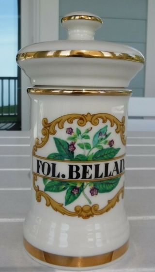 7.  5 " Antique Apothecary Pharmaceutical Jar Belladonna Fol.  Bellad.