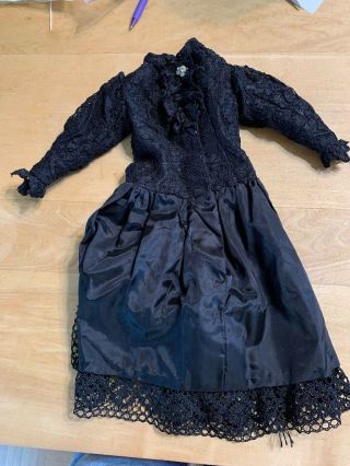 Age Unknown Lovely Black Satiny & Lace Replacement Doll Dress For Antique Doll