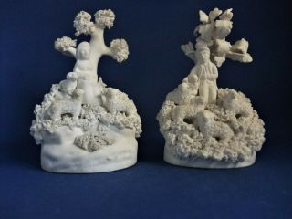Antique 19thc Pre Parian Miniature Figures Shepherd Sheep Dogs C1840 - Ex D.  Rice