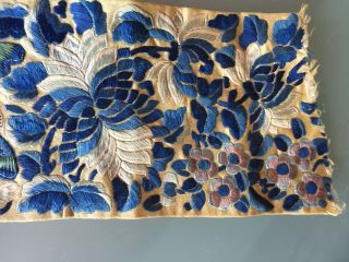 China Vintage Silk Hand Embroidered Cloth Blue 15x3.  5 Inches 4