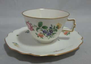 Antique Augarten Wien Porcelain Demitasse Cup And Saucer Set Floral Pattern