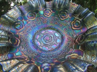 Fenton Captive Rose Antique Carnival Art Glass 3 In 1 Edge Bowl Blue