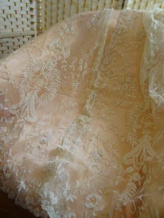 A Stunning Huge Antique Brussels Princess Lace Wedding Stole C.  1890