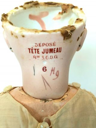 Antique French BeBe Jumeau Tête Closed Mouth Bisque Doll Size 6 Marked SGDG 5