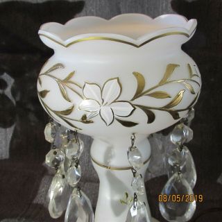 ANTIQUE Luster/Mantle Lamps Hand Blown,  Hand Painted with Crystal Prisms 4