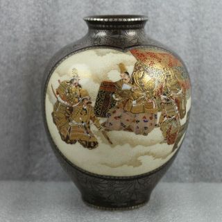 Antique Japanese Hand Painted Kinkozan Satsuma Pottery Silver Overlay Vase