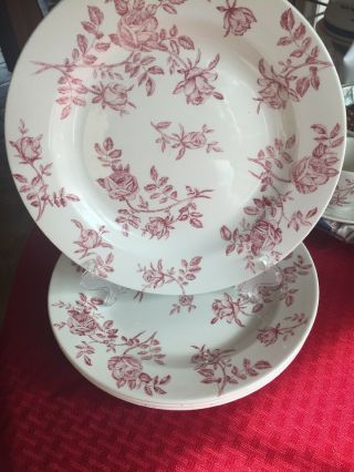 4 Churchill Dinner Plates Fine China England Antique Rose Pink On White