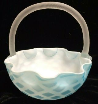 Antique Aqua Thomas Webb Diamond Quilted Satin Art Glass Basket