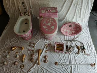 Sherle Wagner Bathroom Set.  Toilet,  Bidet,  Sink,  Towel Bar,  Faucet,  Etc.