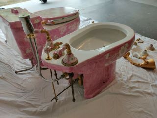 Sherle Wagner Bathroom Set.  Toilet,  Bidet,  Sink,  Towel Bar,  Faucet,  etc. 8