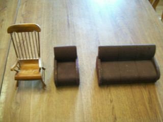 Vintage Wooden Doll House Furniture - - Couch - - Chair - - Windsor Rocking Chair