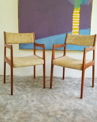 Pair Danish Mid - Century Modern Farso Stolefabrik Teak Arm Chairs Wegner Style