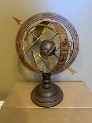 Vintage Old World Zodiac Wooden Globe Made In Italy