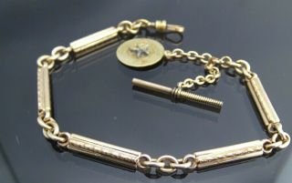 Antique 10k Gold Filled Pocket Watch Design Large Inks Chain Fob/t - Bar