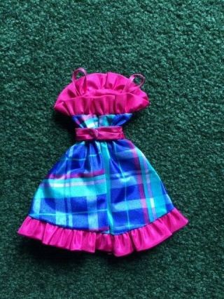 Vintage Barbie 1980 ' s Twice As Reversible Plaid Dress With Belt Pink Blue 2