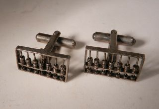 Vintage Estate Sterling Silver Japanese Abacus Cufflinks,  Moveable