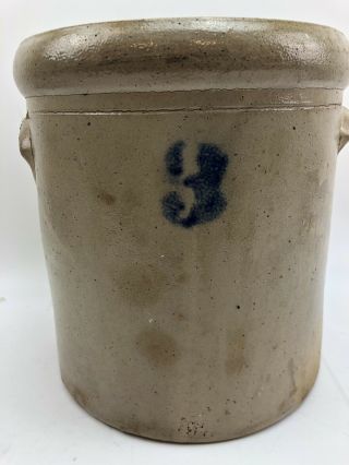 Antique Stoneware 3 Gallon Salt Glazed Cobalt Blue Crock 3