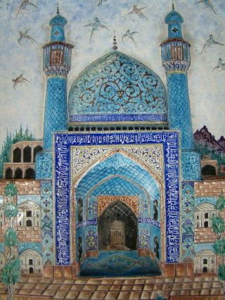 & Antique Islamic Mosque Large Hand Painted Enamel COPPER PLAQUE 4