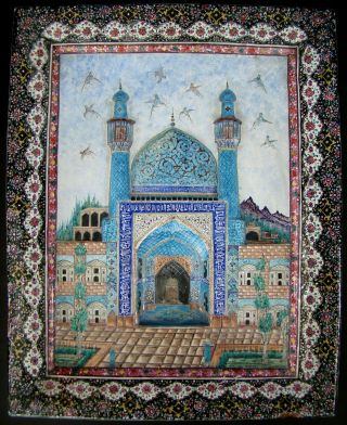 & Antique Islamic Mosque Large Hand Painted Enamel COPPER PLAQUE 5