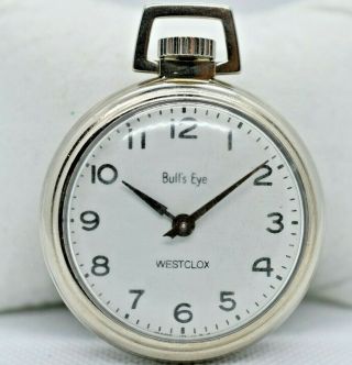 Vintage Westclox Bulls Eye Pocket Watch,  Silver Tone,  White Dial - Parts/repair