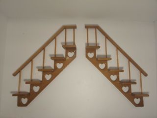 Vintage Wood Wooden Wall Hanging Miniature Display Shelf Stair Shelves Heart