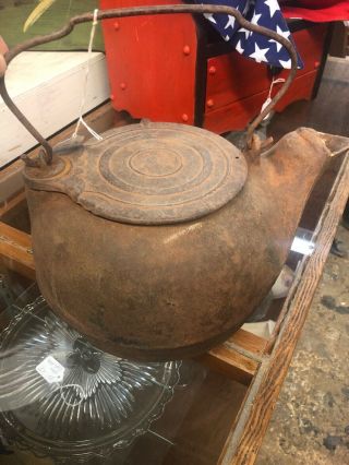 Antique Cast Iron 3 Tea Kettle Teapot Swinging Lid W/ Handle