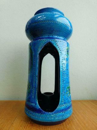 Rare Shape Bitossi Italian Art Pottery Candle Holder Rimini Blue 1960s