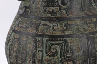 A Large Chinese Qing Dynasty Bronze Gu Vase Lamps.