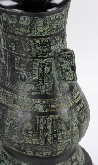 A Large Chinese Qing Dynasty Bronze Gu Vase Lamps. 3