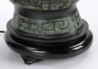 A Large Chinese Qing Dynasty Bronze Gu Vase Lamps. 6