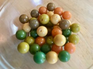 40 Bakelite 9mm Peach,  Marbled Olive,  Green,  Cream & Chartreuse Beads With Holes